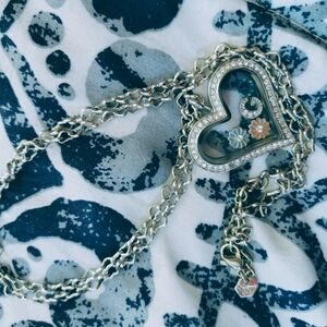 Origami Owl Large Silver Hinged Heart necklace with crystals and Fall charms